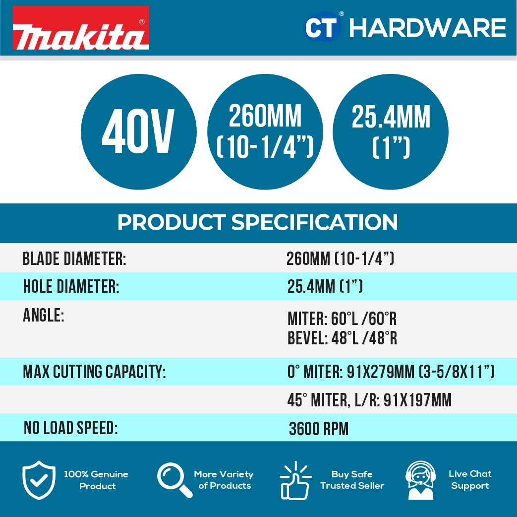 Makita LS004GZ XGT 40Vmax Cordless Brushless Slide Compound Miter Saw 260mm (10-1/4") (Body Only)