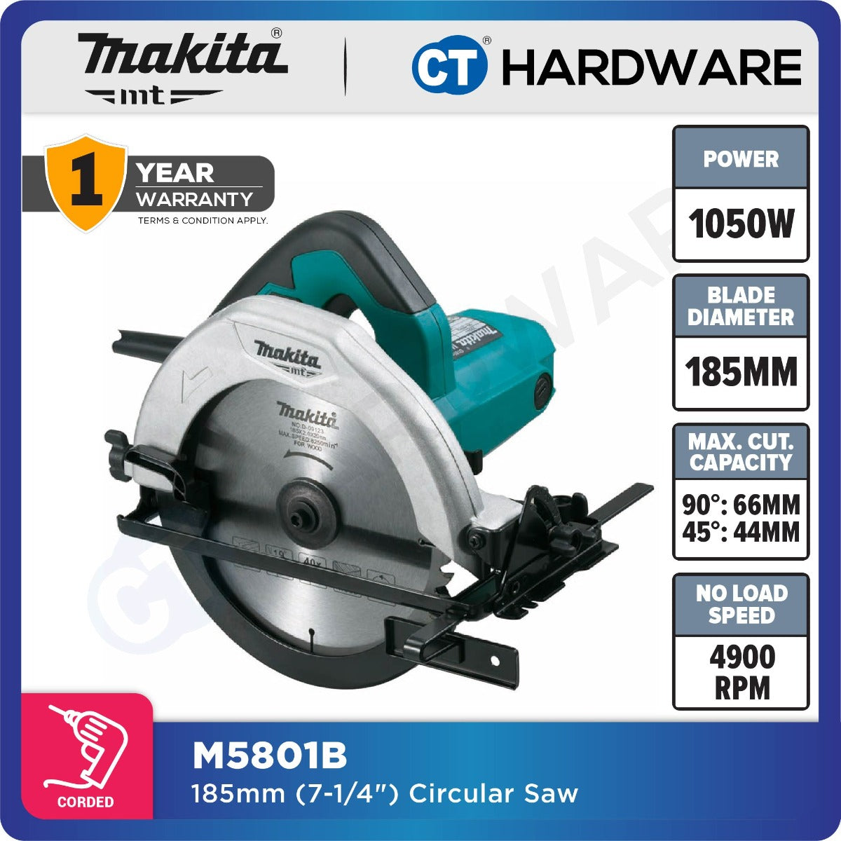 MAKITA MT M5801B CORDED CIRCULAR SAW 7 1/4" | 1050W | 4900RPM