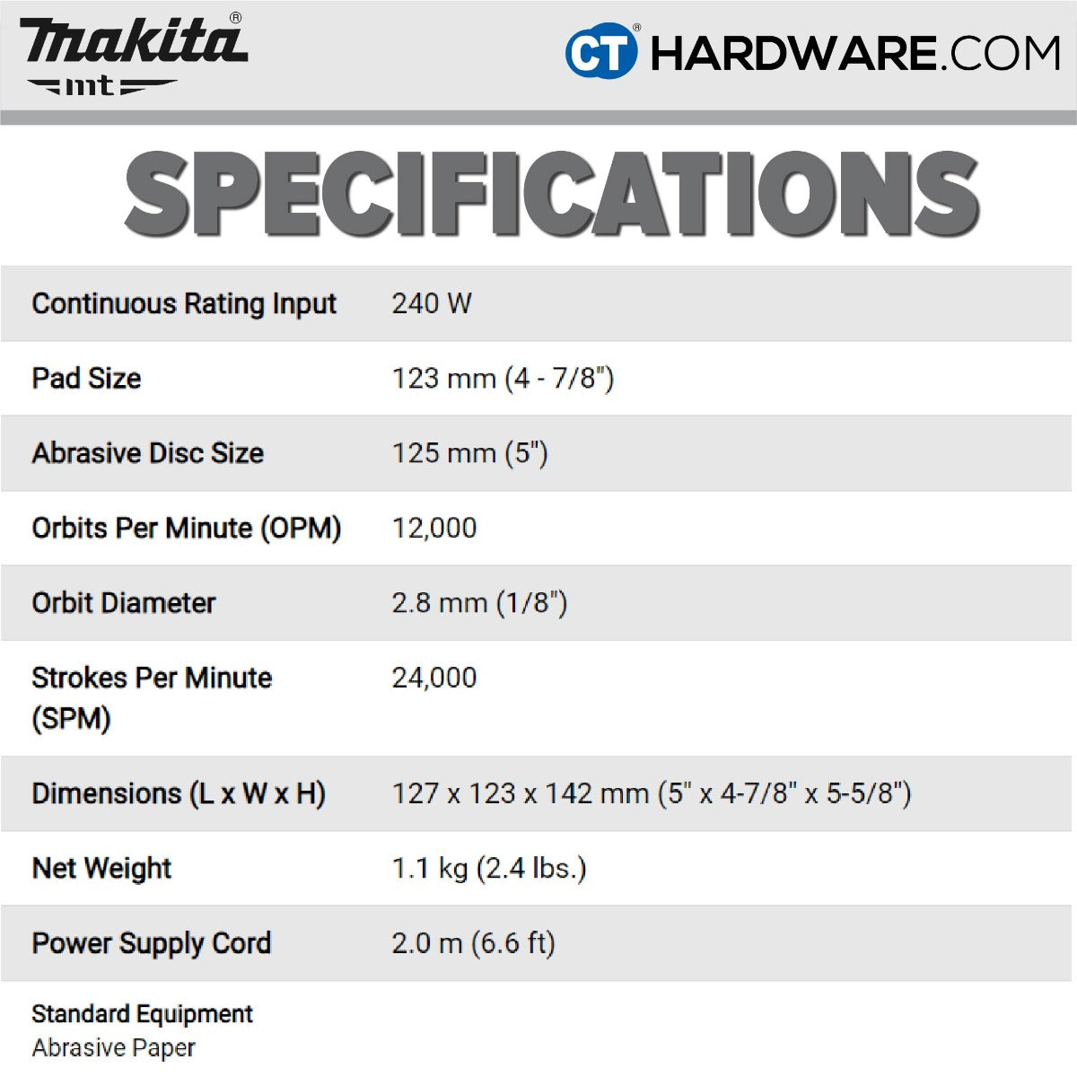 Makita MT M9202B Random Orbit Sander 180W 5" (125mm)