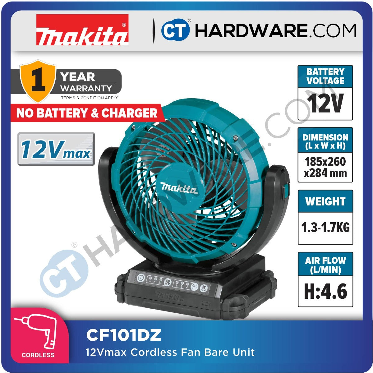 MAKITA CF101DZ CORDLESS FAN 12V NO BATTERY & CHARGER ( SOLO ) CXT