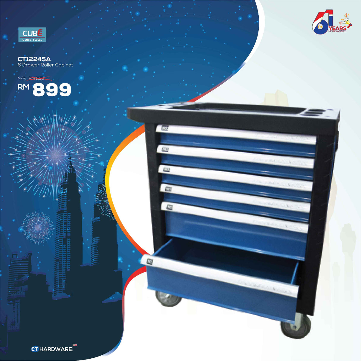 Hong Yu 6 Drawer Roller Cabinet CT12245A