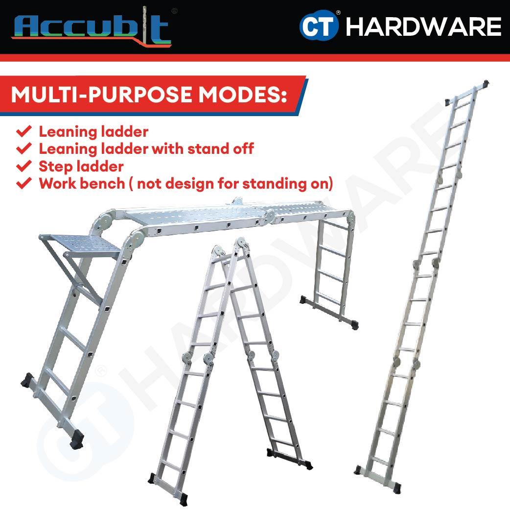 ACCUBIT MFCLB404 ALUMINIUM MULTI PURPOSE LADDER COME WITH STAGGING BOARD & PLATFORM 16 STEPS (MAX 150KG)