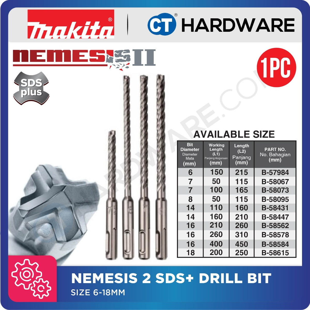 Makita Nemesis II SDS-Plus TCT Drill Bit 6-18mm (1pc)