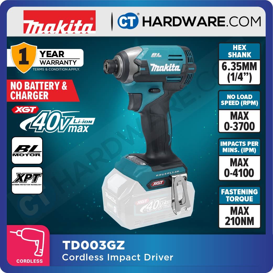 Makita TD003GZ/ GA201 XGT 40Vmax Cordless Brushless Impact Driver 1/4" 210NM (Body Only | 2-Battery)