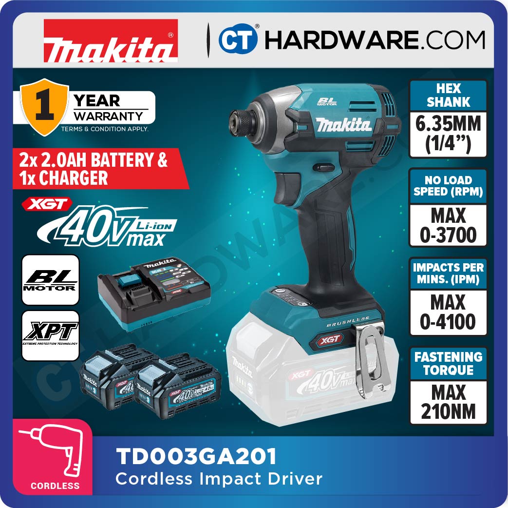 Makita TD003GZ/ GA201 XGT 40Vmax Cordless Brushless Impact Driver 1/4" 210NM (Body Only | 2-Battery)