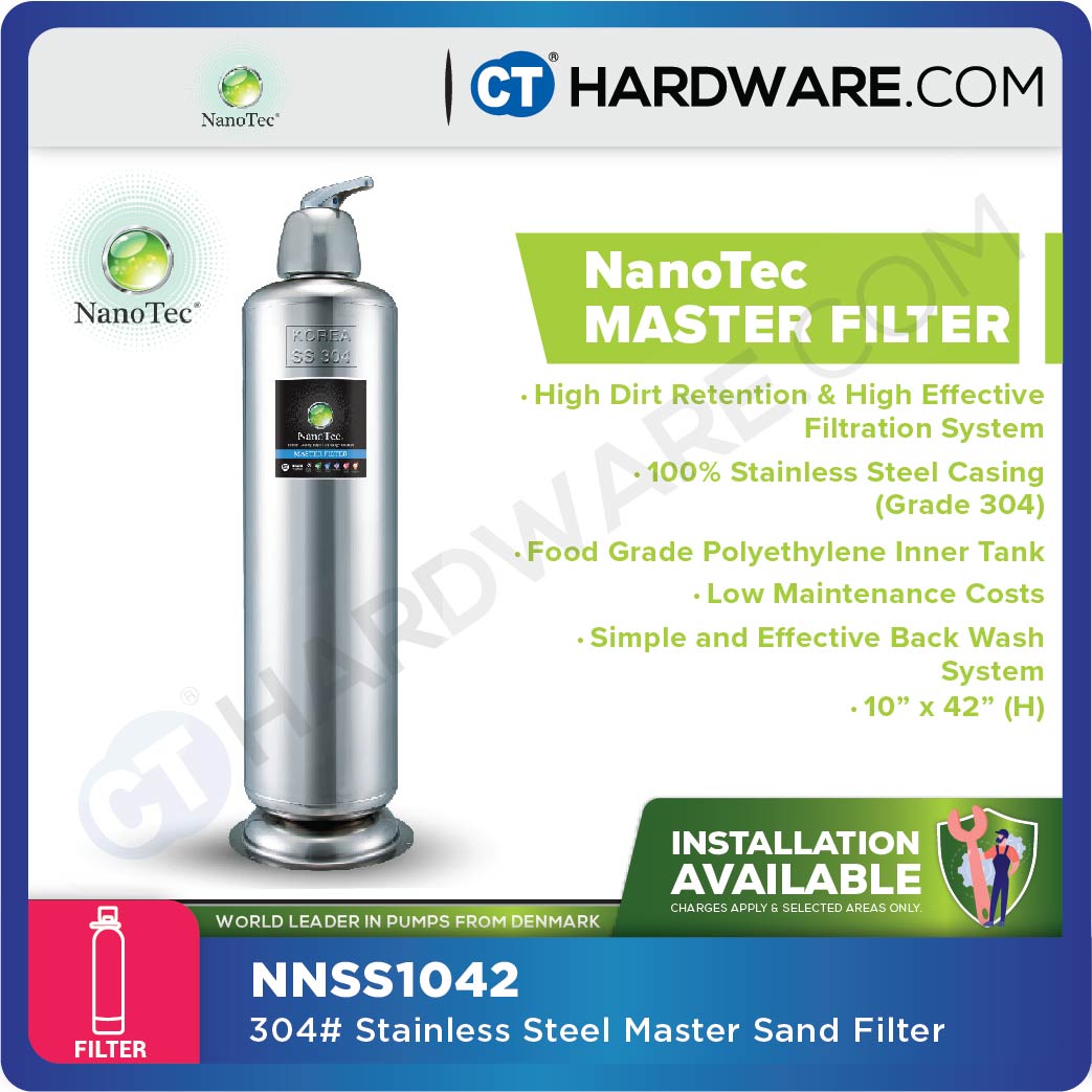 NANOTEC NNSS1042 STAINLESS STEEL MASTER SAND FILTER 304# | 10" X42"(H) WITH STAINLESS STEEL MULTIVALVE ( KOREA )
