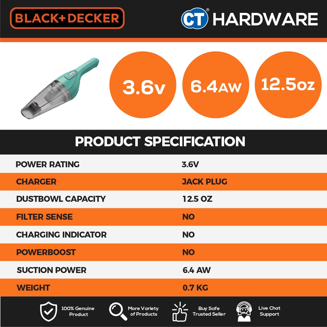 BLACK+DECKER NVB115JM HANDHELD VACUUM CLEANER CYCLONIC DUSTBUSTER (3.6V)