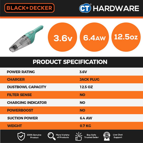 BLACK+DECKER NVB115JM HANDHELD VACUUM CLEANER CYCLONIC DUSTBUSTER (3.6V)