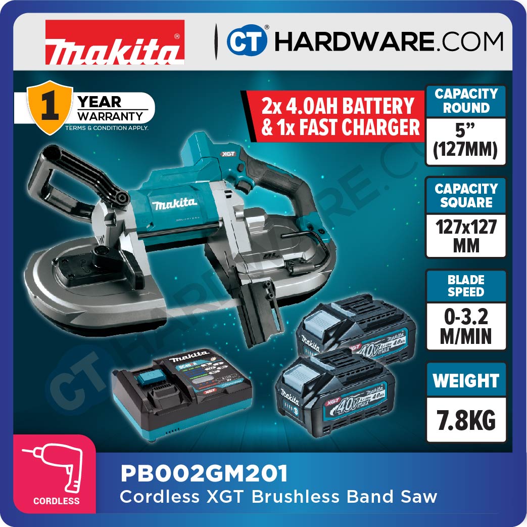 Makita PB002GZ/ GM201 XGT 40Vmax Cordless Portable Band Saw 5" 127mm (Body Only | 2-Battery)
