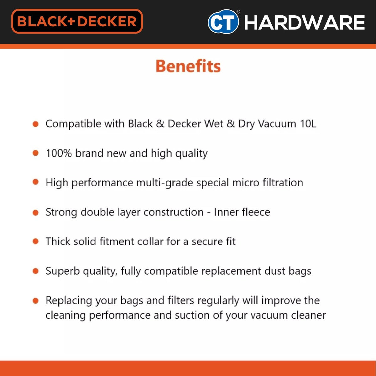BLACK+DECKER PB10-B1 Paper Dust Bag 10l 3pcs For BDWD10 Vacuum Cleaner