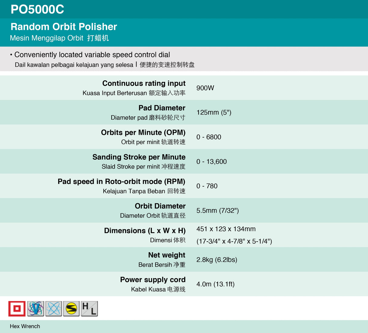 Makita PO5000C 5” (125mm) Dual Action Random Orbit Polisher