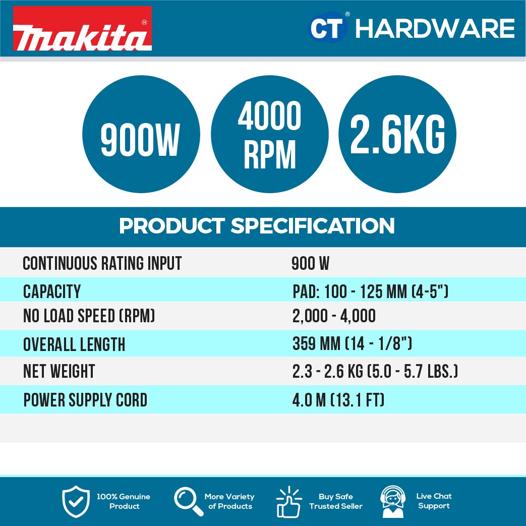 Makita PW5001C Stone Polisher 5" 125mm 900W With Speed Control
