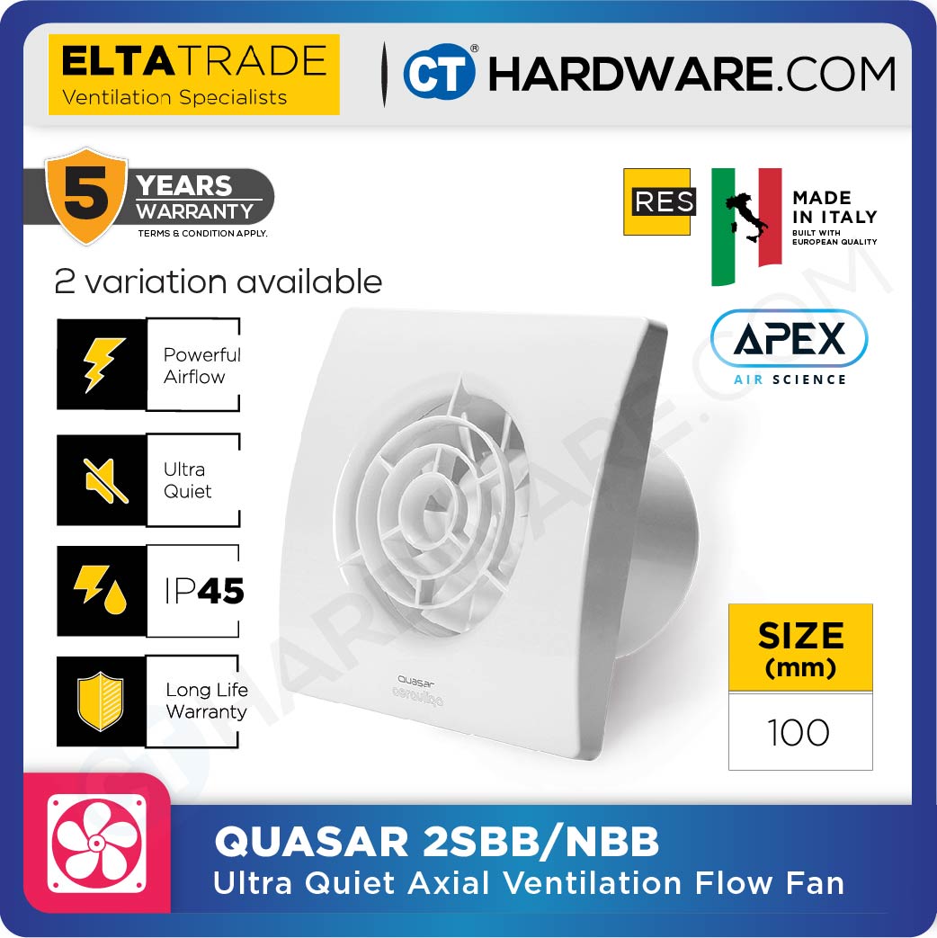 ELTA TRADE FANTECH ULTRA QUIET AXIAL VENTILATION FAN DIA 100MM (QUASAR2SBB)