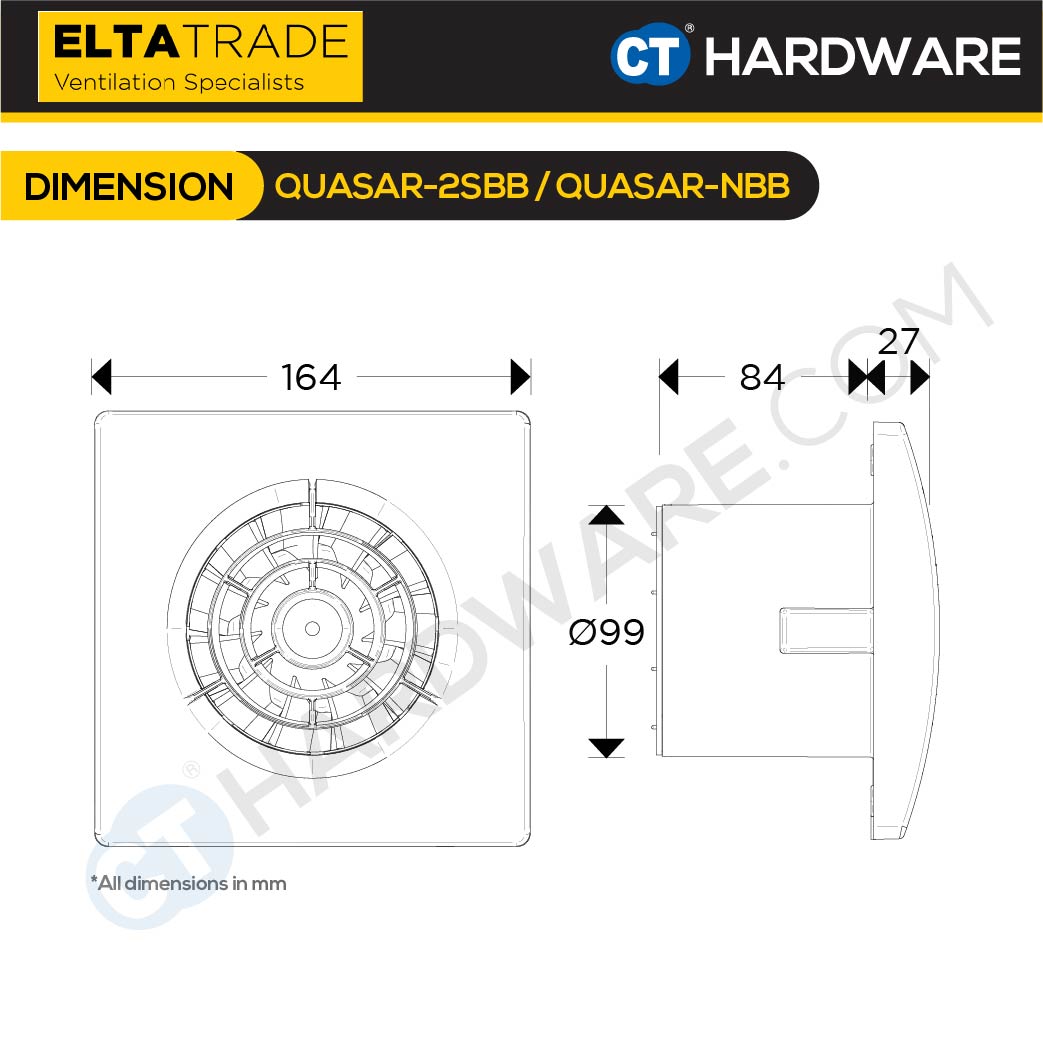 ELTA TRADE FANTECH ULTRA QUIET AXIAL VENTILATION FAN DIA 100MM (QUASAR2SBB)