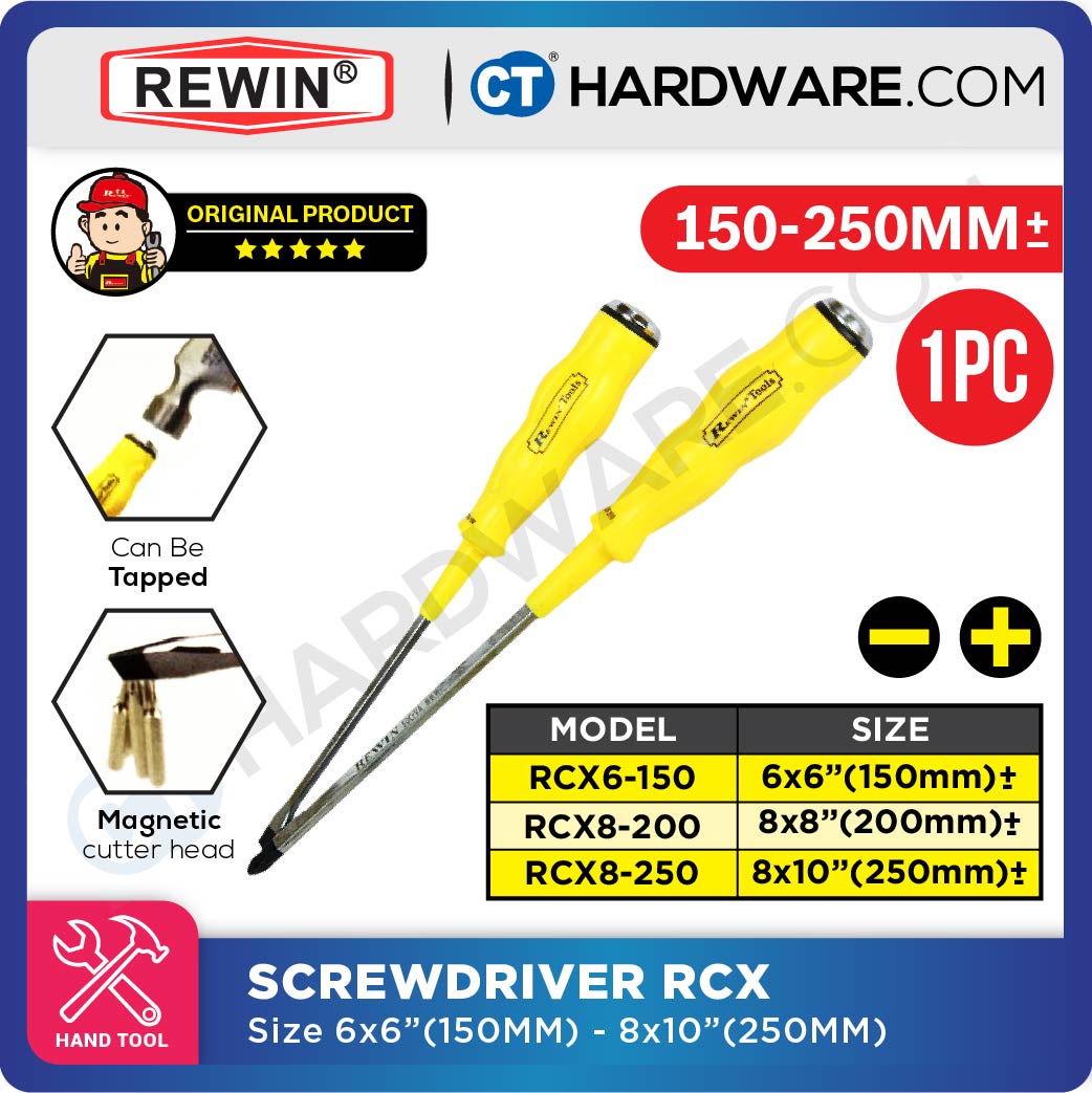 REWIN RCX6150 | RCX8200 | RCX8250 HEAVY DUTY SCREWDRIVER SIZE 150MM | 200MM | 250MM (YELLOW) - 1PC