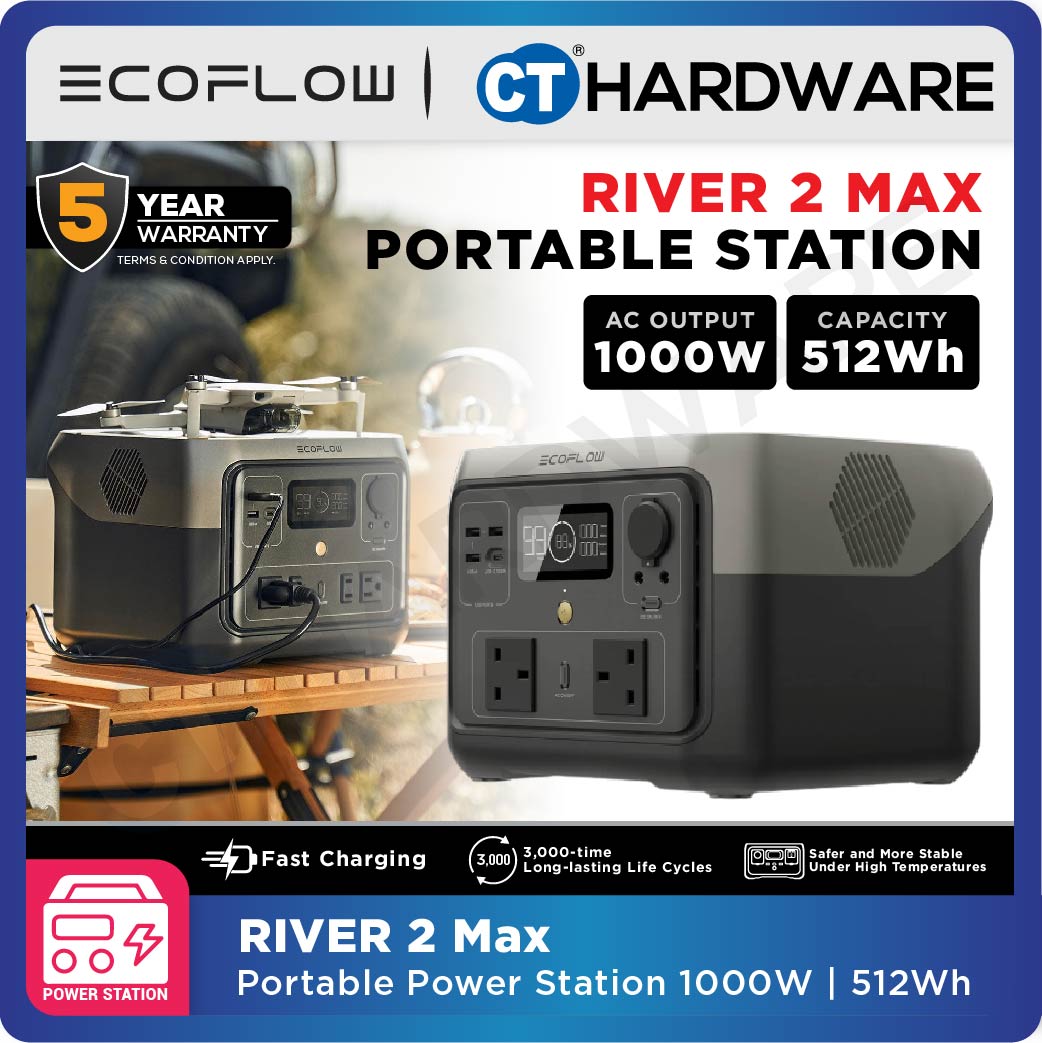 EcoFlow RIVER 2 Max Portable Power Station | 500W (Surge 1000W) | 512Wh (160,000mAh) | Fast Charging