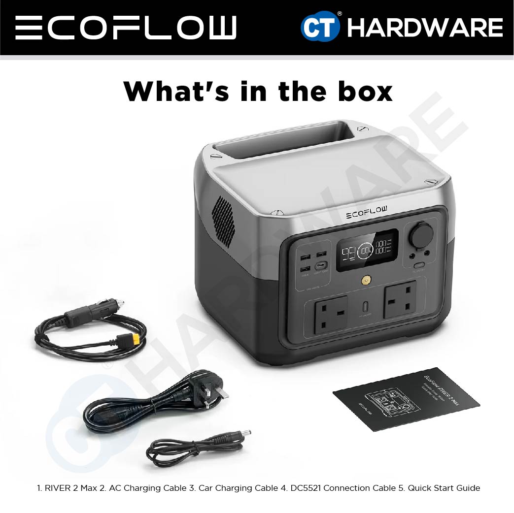 EcoFlow RIVER 2 Max Portable Power Station | 500W (Surge 1000W) | 512Wh (160,000mAh) | Fast Charging