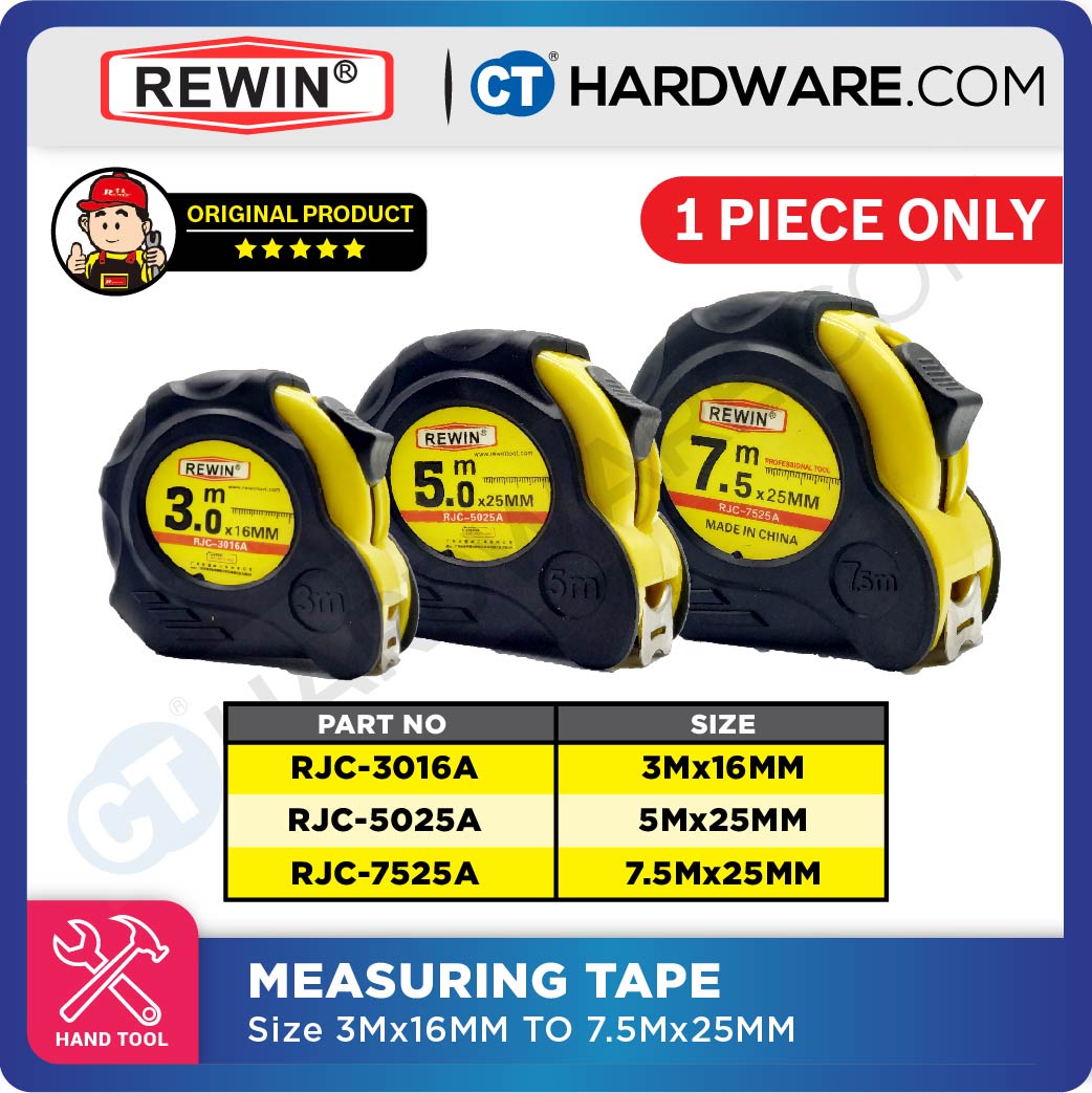 REWIN RJC3016A | RJC5025A | RJC7525A MEASURING TAPE METRIC SIZE 3Mx16MM | 5Mx25MM | 7.5Mx25MM - 1PC