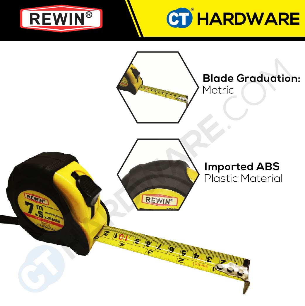 REWIN RJC3016A | RJC5025A | RJC7525A MEASURING TAPE METRIC SIZE 3Mx16MM | 5Mx25MM | 7.5Mx25MM - 1PC