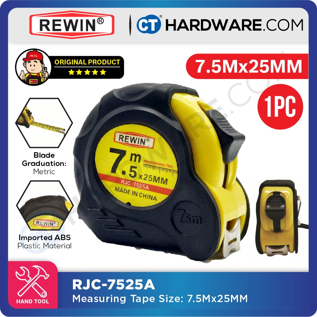 REWIN RJC3016A | RJC5025A | RJC7525A MEASURING TAPE METRIC SIZE 3Mx16MM | 5Mx25MM | 7.5Mx25MM - 1PC