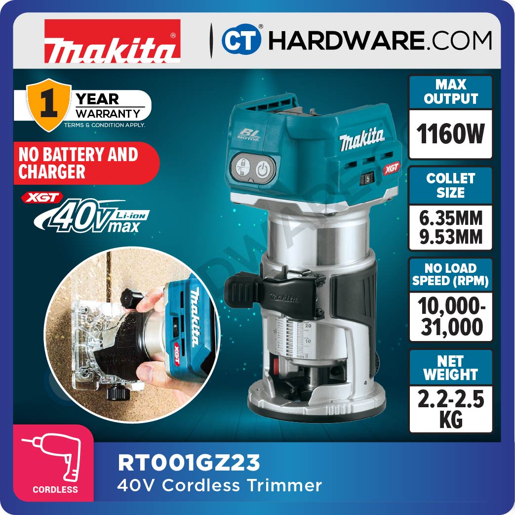 Makita RT001GM212/ GZ23/ GZ24 XGT 40Vmax Cordless Brushless Trimmer 1/4" & 3/8" Collets (Body Only | 2-Battery)