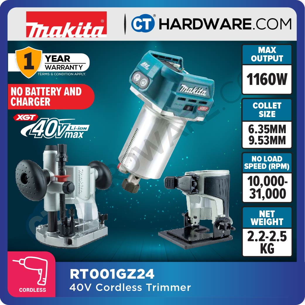 Makita RT001GM212/ GZ23/ GZ24 XGT 40Vmax Cordless Brushless Trimmer 1/4" & 3/8" Collets (Body Only | 2-Battery)