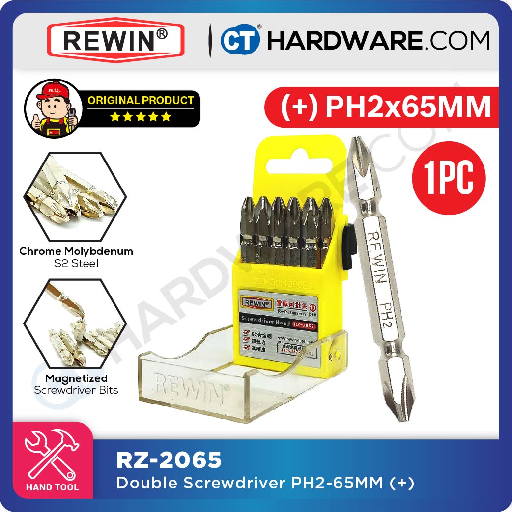 REWIN SCREWDRIVER BITS PH2 X 65MM X 6.35MM ++- S2 SERIES - RZ2065L