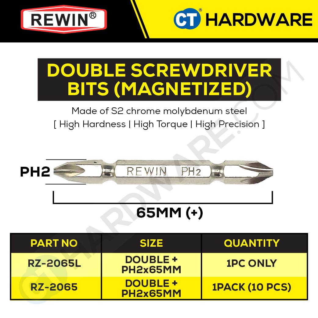 REWIN SCREWDRIVER BITS PH2 X 65MM X 6.35MM ++- S2 SERIES - RZ2065L