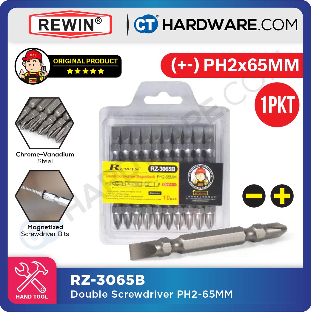 REWIN RZ3065B PHILLIPS SCREWDRIVER BITS PH2 X 65MM X 6.35MM ( X 10PC ) + + CRV SERIES