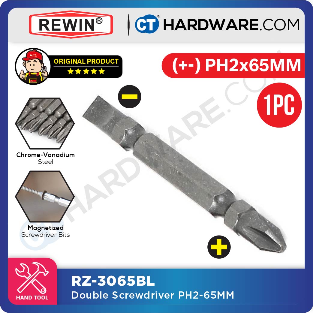 REWIN RZ3065B PHILLIPS SCREWDRIVER BITS PH2 X 65MM X 6.35MM ( X 10PC ) + + CRV SERIES