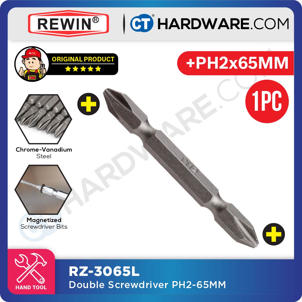 REWIN RZ3065L SCREWDRIVER BITS PH2 X 65MM X 6.35MM ( 1PC ) (+ +) CRV SERIES