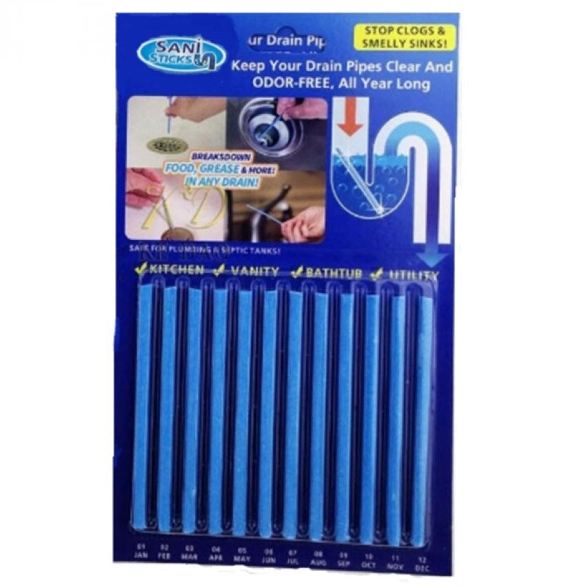 Sani Stick Drain Cleaner Stain Stick For Toilet Kitchen Bath Sewer (12 Stick)