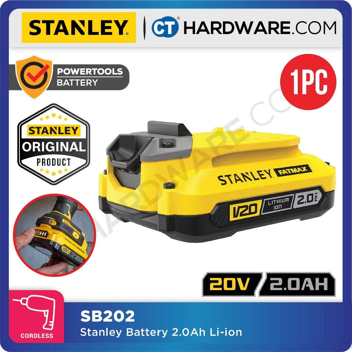 Stanley SB202 V20 Lithium-Ion Battery 20V 2.0ah