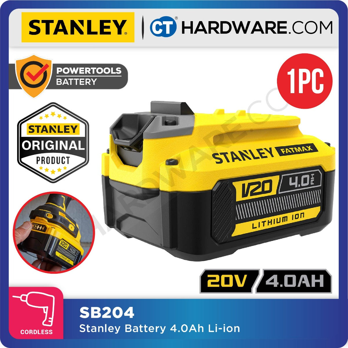 STANLEY SB204 BATTERY 20V 4.0AH LITHIUM-ION