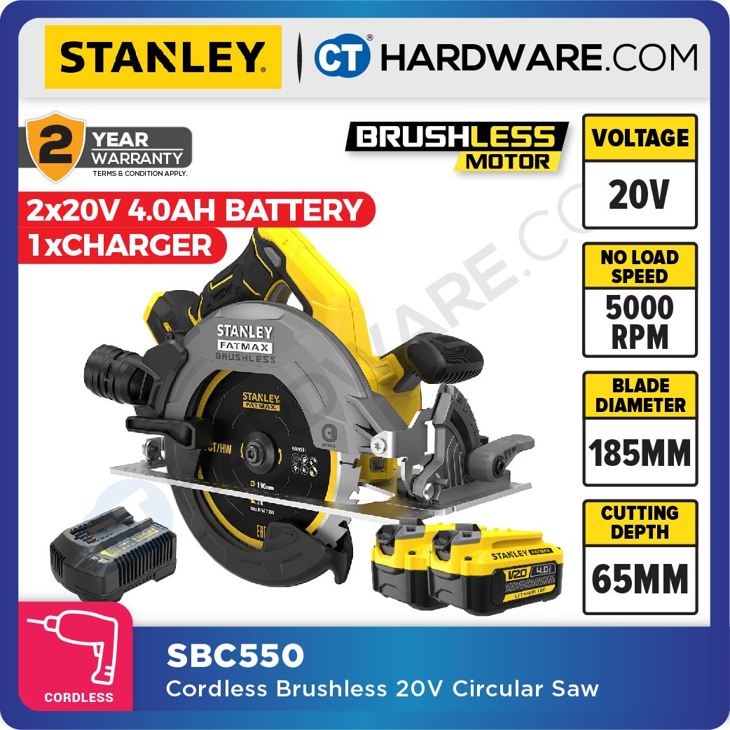 Stanley SBC550 Brushless Circular Saw 20V 185mm with Kit Options
