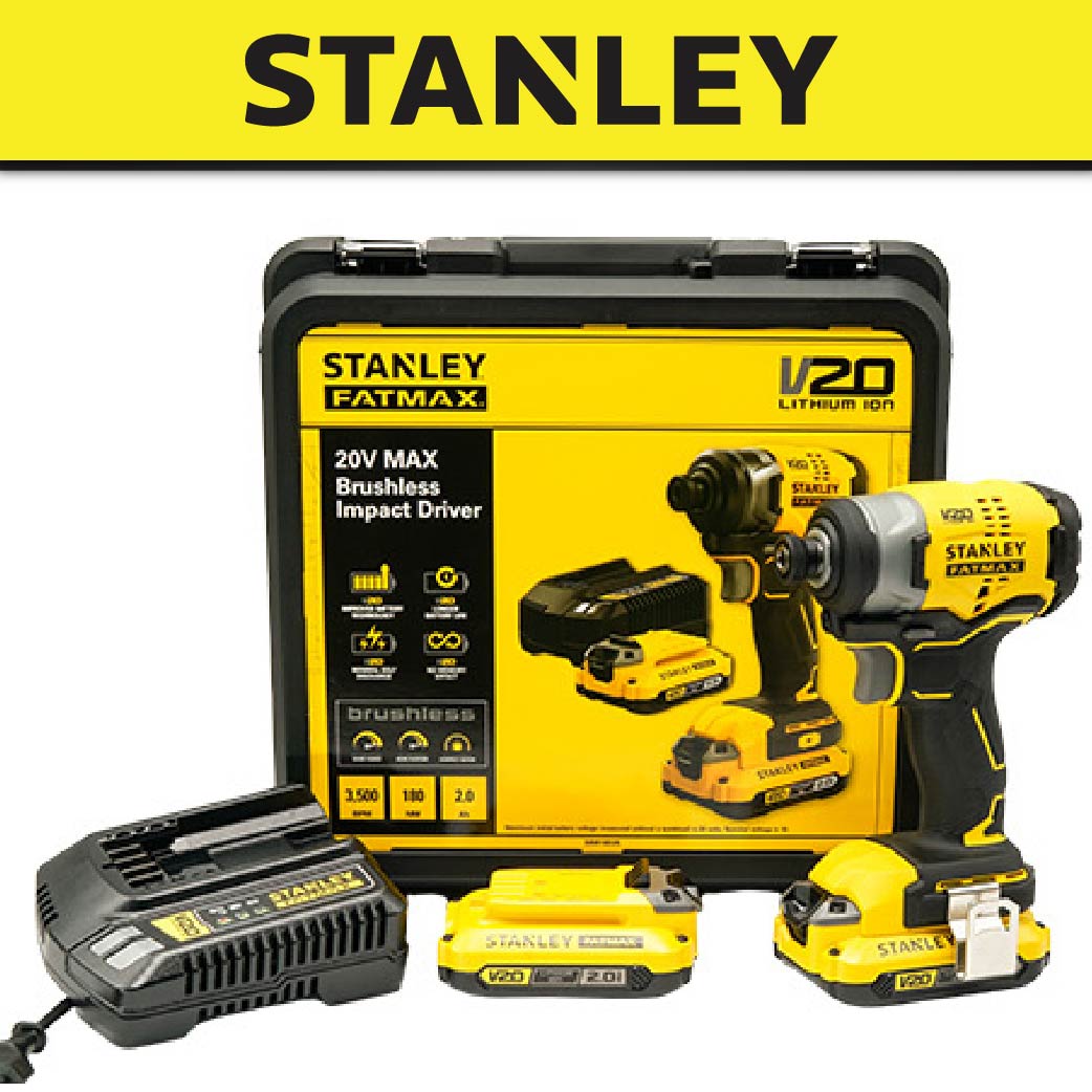 STANLEY SBI810D2K 20V CORDLESS BRUSHLESS IMPACT DRIVER COME WITH 2x 2.0AH BATTERY & 1x CHARGER