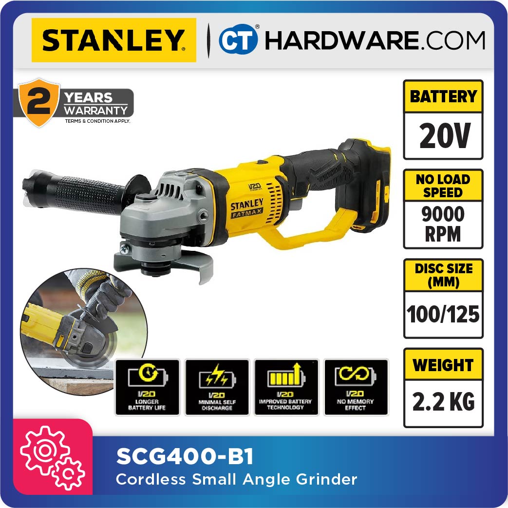 Stanley SCG400 Small Angle Grinder 20V 100/125mm with Kit Options