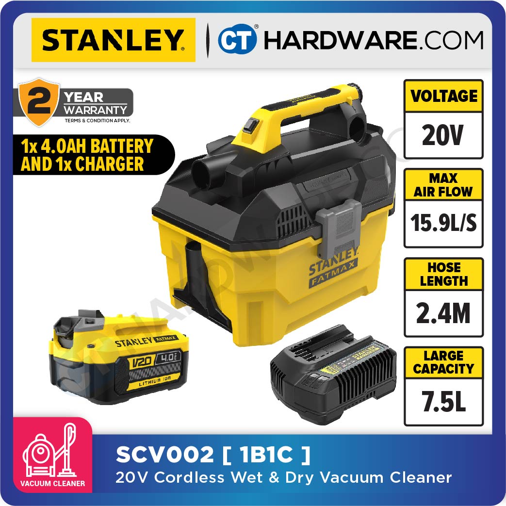 Stanley SCV002-B1 Wet & Dry Vacuum Cleaner 20V 7.5L (Hepa Filter) with Kit Options