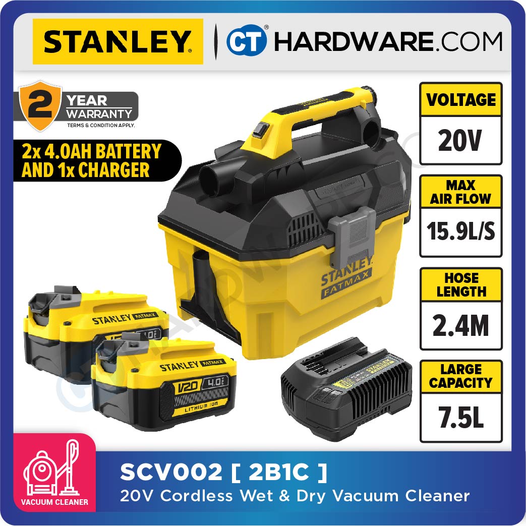 Stanley SCV002-B1 Wet & Dry Vacuum Cleaner 20V 7.5L (Hepa Filter) with Kit Options