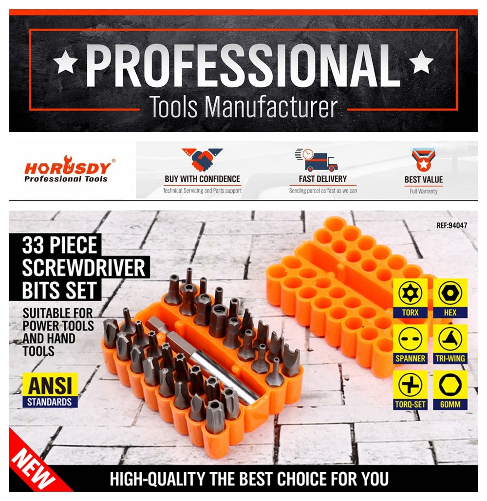 Horusdy SDY94047 CRV Security Insert Bit Set X 33pc 1/4"