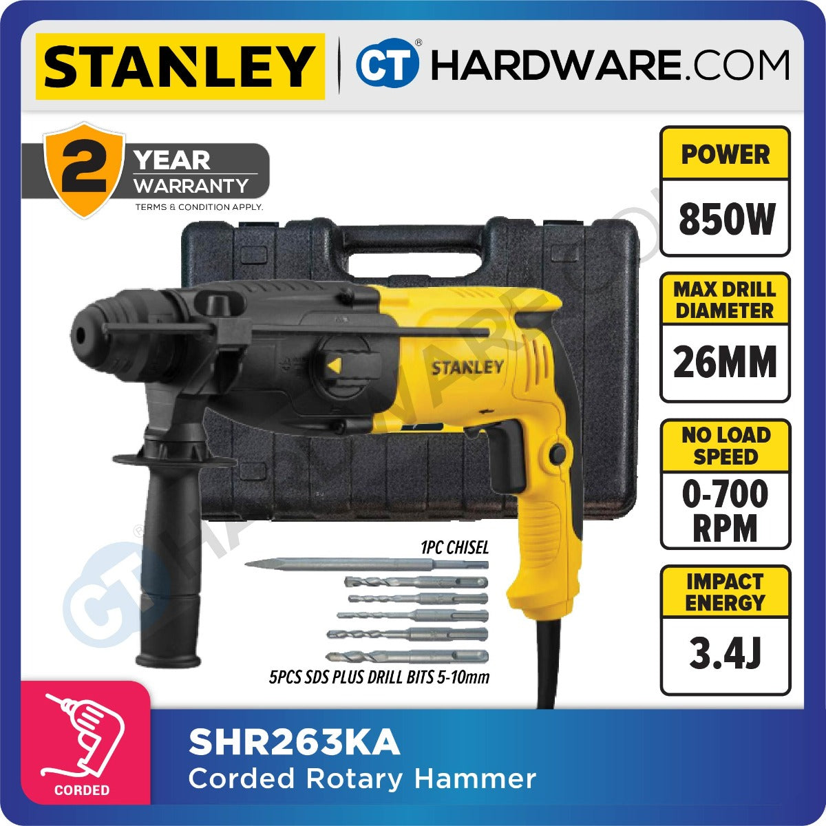 Stanley SHR263KA 3-Mode SDS Plus Rotary Hammer 800W 26mm 3.4J