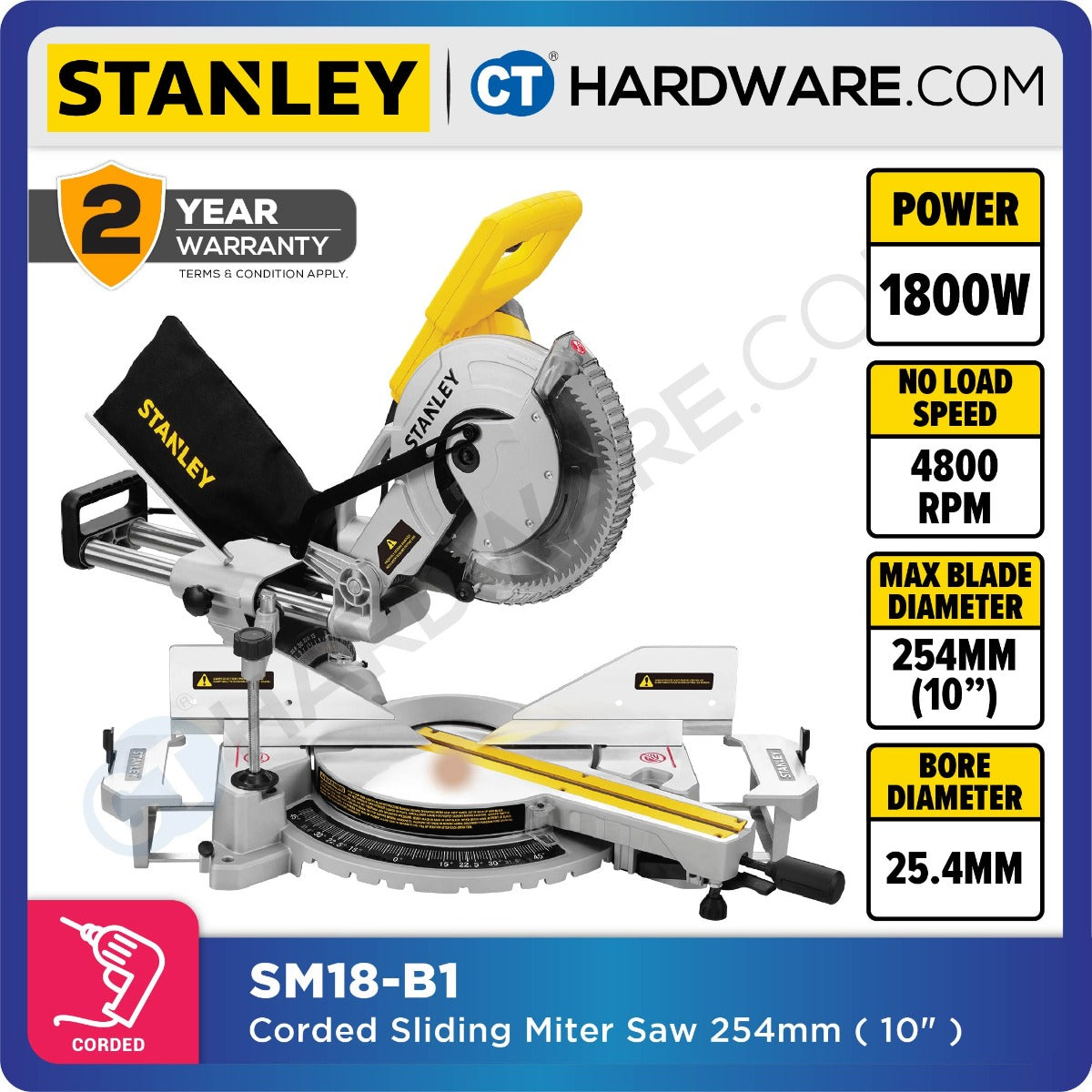 Stanley SM18 Sliding Mitre Saw 10" 254mm 1800W