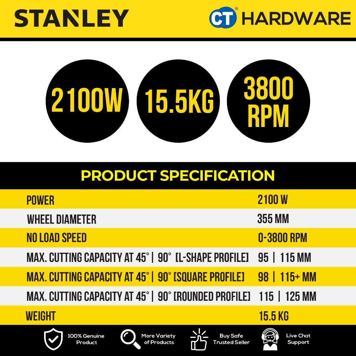 STANLEY SSC22 CORDED CHOP SAW 14" (355MM) | 2100W | 3800RPM