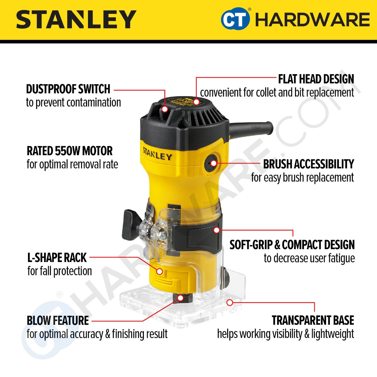 Stanley ST55 Trimmer 550W 1/4" 6/6.35mm
