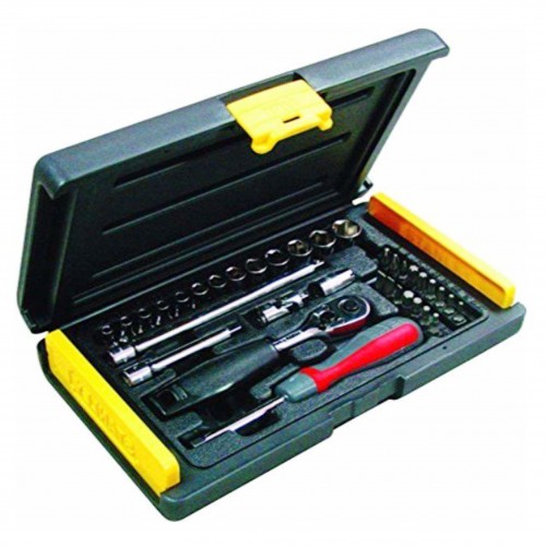 STANLEY 89033 1/4"DR SOCKET SET 35 PCS ( 6 POINTS 4-14MM SOCKETS) , SPINNER HANDLE, 2 EXTS , U.JOINT ETC