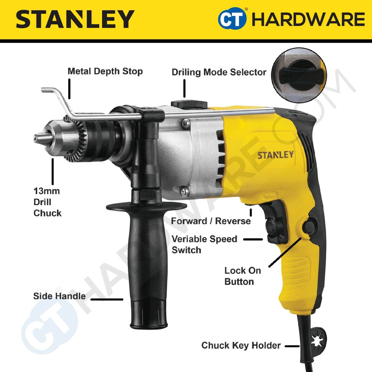 Stanley STDH7213V Percussion Drill 800W 13mm c/w Accessories