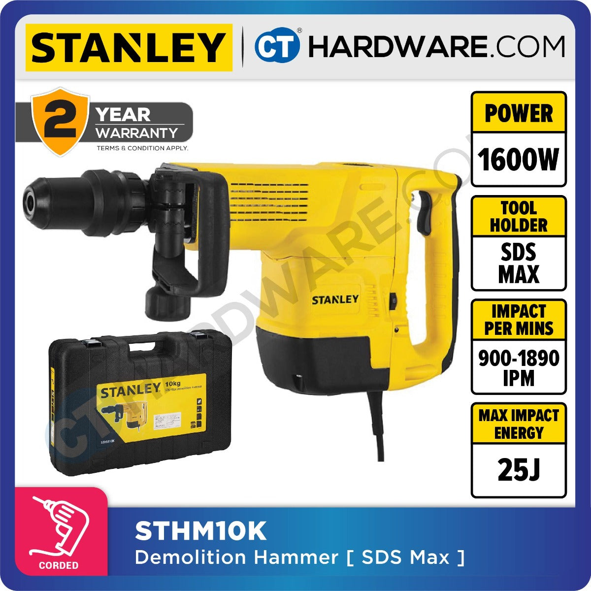 Stanley STHM10K SDS Max Demolition Hammer 1600W 25J