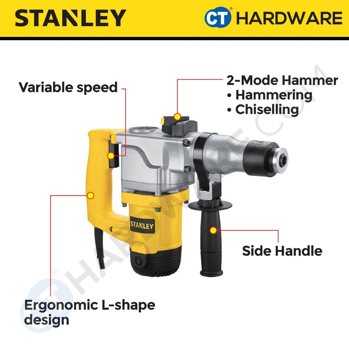 STANLEY STHR272K CORDED L-SHAPE SDS ROTARY PLUS HAMMER DRILL 26MM | 850W | 700RPM | 3400BPM