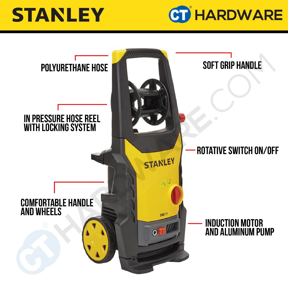 STANLEY SW19 HIGH PRESSURE CLEANER 1900W | 130BAR | 6.6L/MIN ( INDUCTION MOTOR )