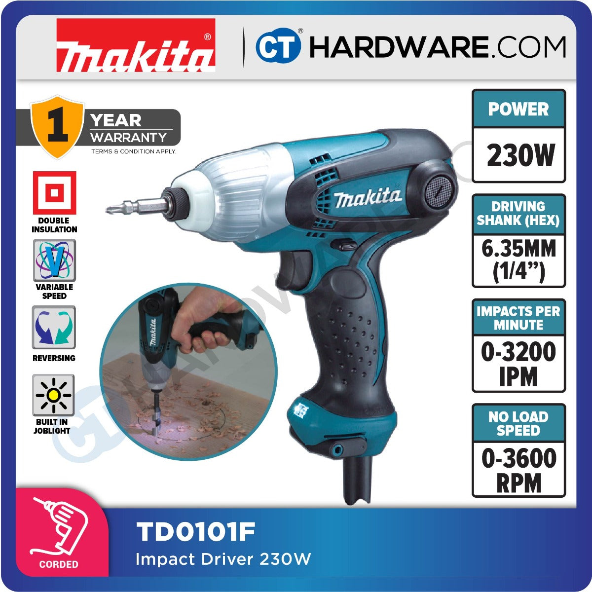 Makita TD0101F Impact Driver 1/4" 230W 100NM